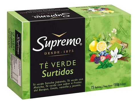 Té Supremo Verde Surtido ( 5 x 75 Bolsitas )