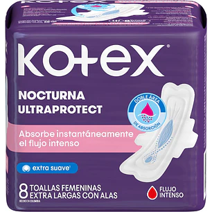 Toalla Femenina Kotex Nocturna Tela con Alas ( 4 x 8 UD )