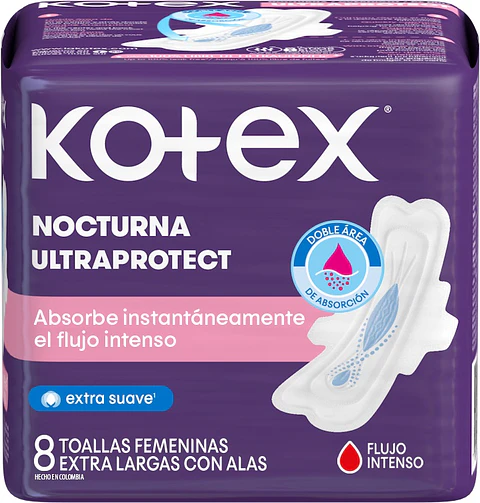 Toalla Femenina Kotex Nocturna Tela con Alas ( 4 x 8 UD )