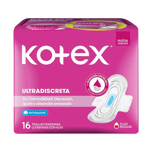 Toalla Femenina Ultrafina Tela con Alas Kotex ( 4 x 16 UD )