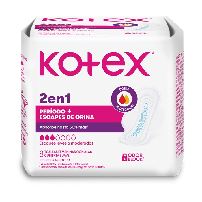 Toalla Femenina Kotex Normal Día Tela con Alas 2 en 1 ( 4 x 8 UD ) 1