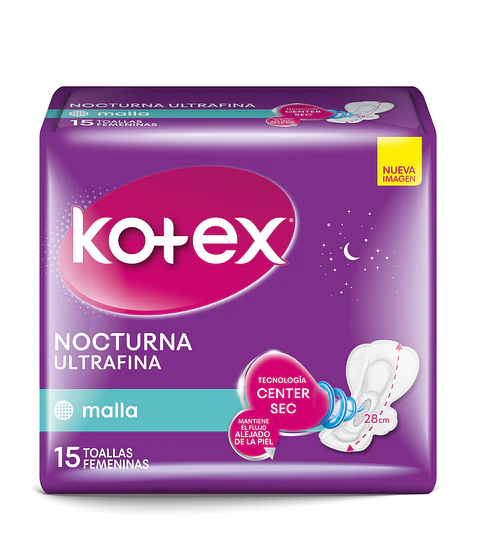 Toalla Femenina Nocturna Ultrafina Malla con Alas Kotex ( 4 x 15 UD )