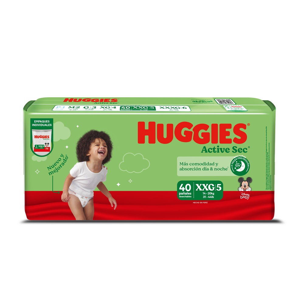 Pañal Huggies Active Sec Empaque Individual XXG ( 40 Pañales ) 1