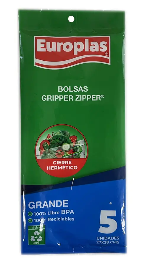 Bolsas Gripper Zipper Grandes Europlas 27x28 CM ( 5 UD )