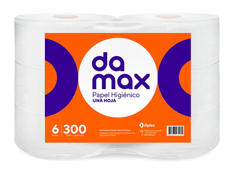 Papel Higiénico Damax 1 Hoja 300 Metros ( 6 x 1 Rollo )