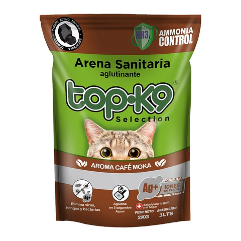 Arena Sanitaria para Gatos Topk9 Aglutinante Café Moka ( 2 KG )