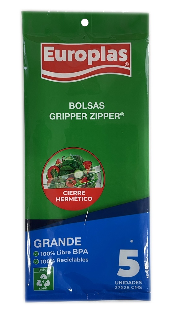 Bolsas Gripper Zipper Grandes Europlas 27x28 CM ( 5 UD ) 1