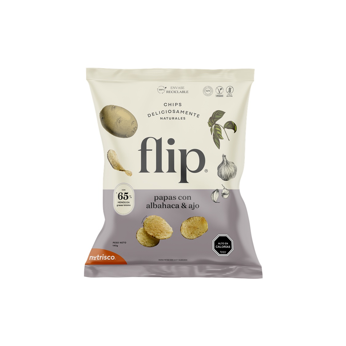 Chips Papa Frita Albahaca y Ajo Flip ( 3 x 140 G ) 1