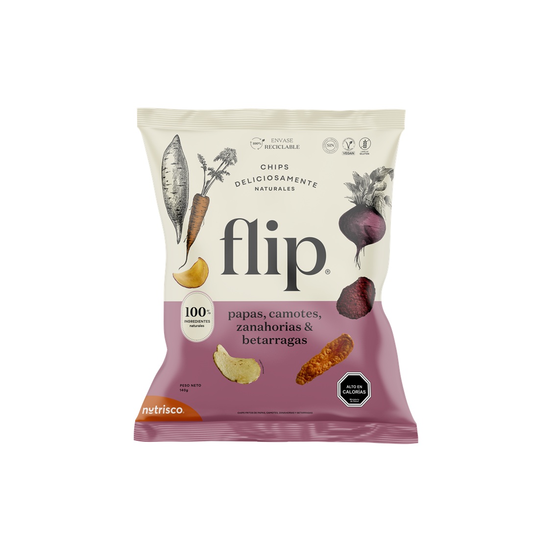 Chips Papa Frita Camote Zanahoria y Betarraga Flip ( 3 x 140 G ) 1