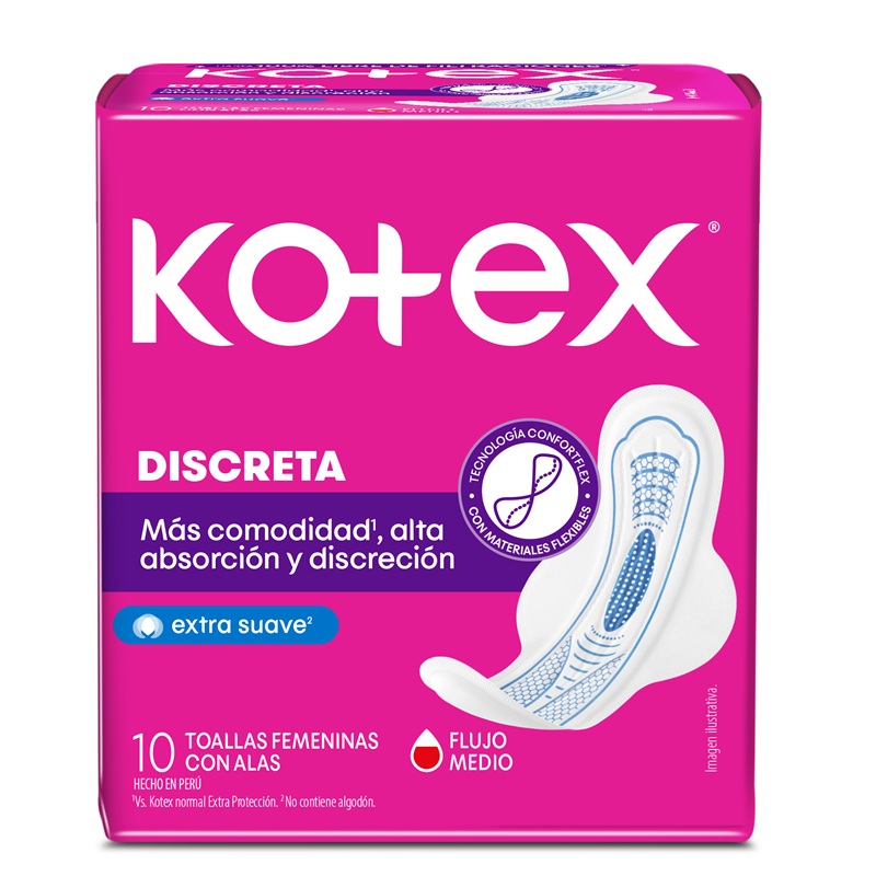 Toalla Femenina Kotex Ultrafina Tela con Alas Antibacterial ( 3 x 10 UD ) 1