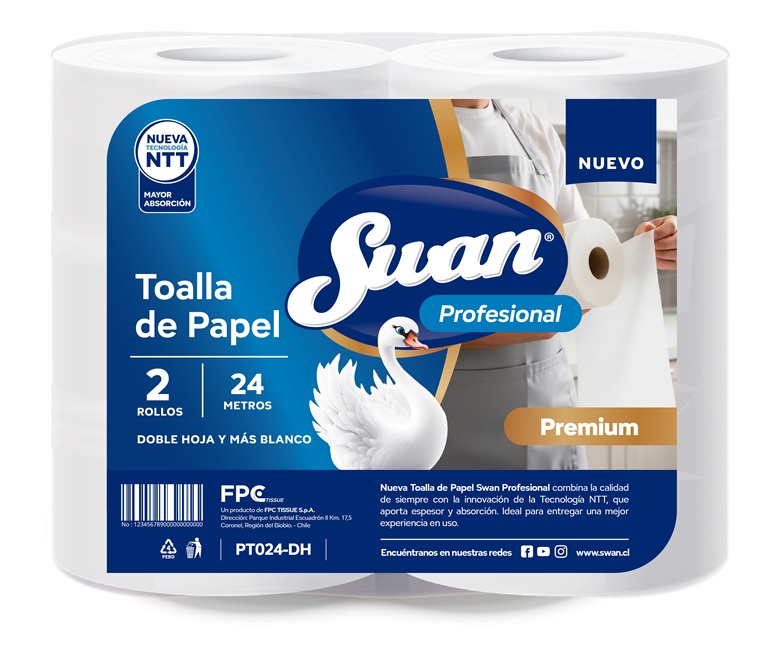 Toalla de Papel Swan Profesional Premium 24 Metros Doble Hoja ( 8 x 2 Rollos ) 1