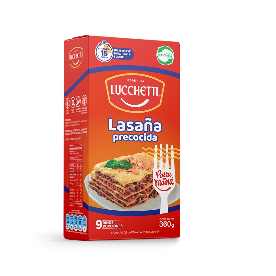 Fideos Lasaña Precocida Lucchetti ( 2 x 360 G ) 1