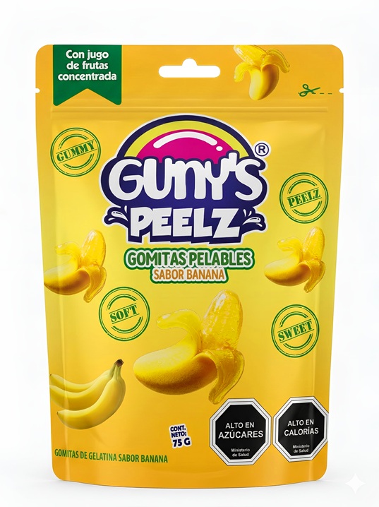Gomitas Pelables Banana Gunys Peelz ( 12 x 75 G ) 1