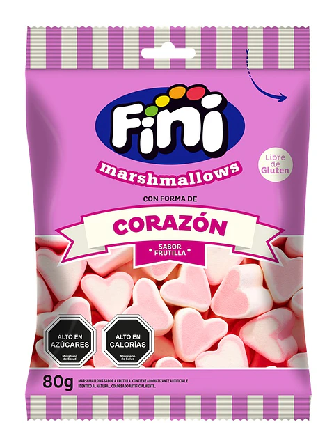 Marshmallows Fini Corazones de Frutilla ( 12 x 80 G )