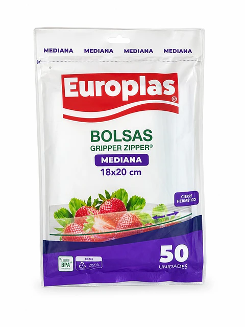 Bolsas Gripper Zipper Medianas Europlas 18x20 CM ( 50 UD )