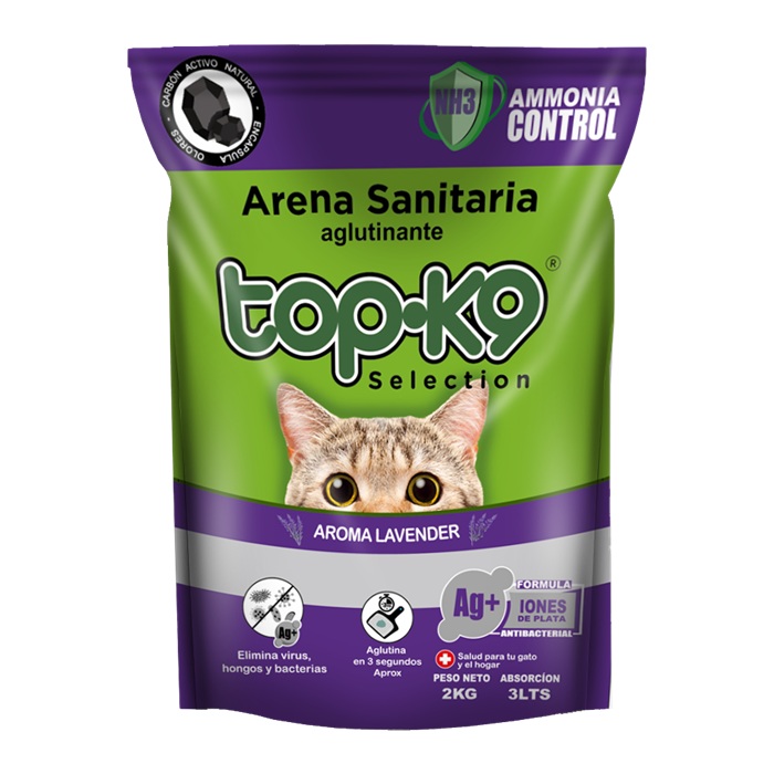 Arena Sanitaria para Gatos Topk9 Aglutinante Lavanda ( 2 KG ) 1