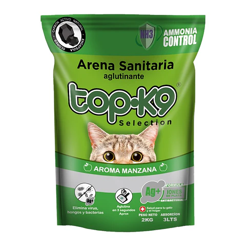 Arena Sanitaria para Gatos Topk9 Aglutinante Manzana ( 2 KG )