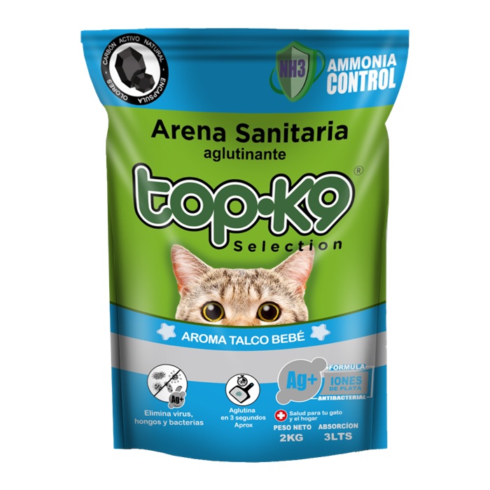 Arena Sanitaria para Gatos Topk9 Aglutinante Talco Bebé ( 2 KG ) 1