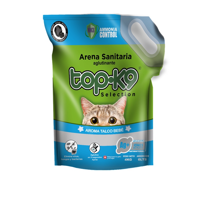 Arena Sanitaria para Gatos Topk9 Aglutinante Talco Bebé ( 4 KG )