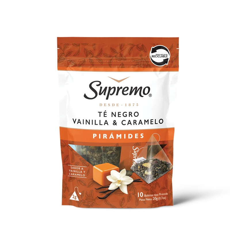 Té Supremo Negro Vainilla Caramelo Pirámides ( 2 x 10 Bolsitas ) 1