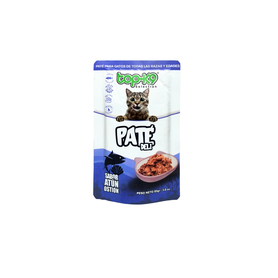 Snack Paté Deli para Gatos Topk9 Atún y Ostión ( 5 x 85 G ) 1