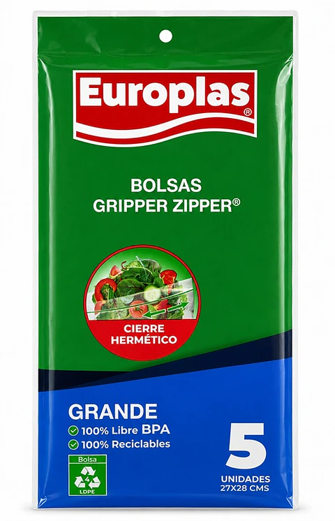 Bolsas Gripper Zipper Grandes Europlas 27x28 CM ( 5 UD )