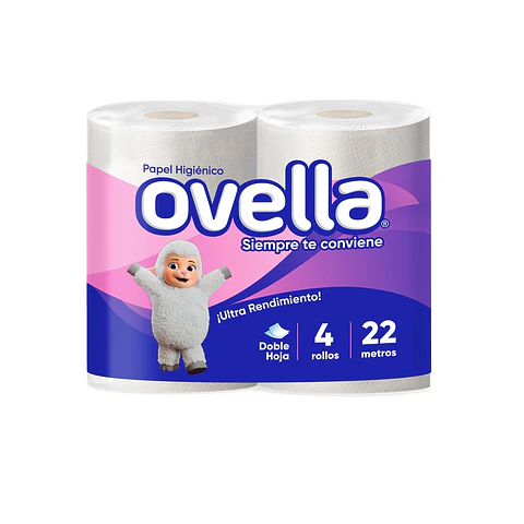 Papel Higiénico Ovella Doble Hoja 22 Metros ( 12 x 4 Rollos )