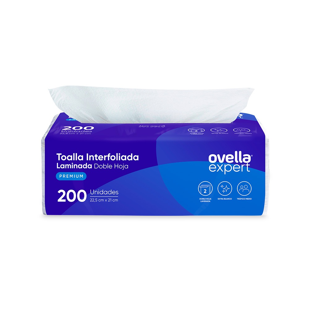 Toalla Interfoliada Premium Doble Hoja Ovella Expert ( 2 x 200 UD ) 1