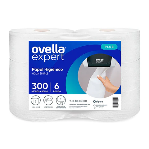 Papel Higiénico 1 Hoja 300 Metros Ovella Expert ( 6 x 1 Rollo )