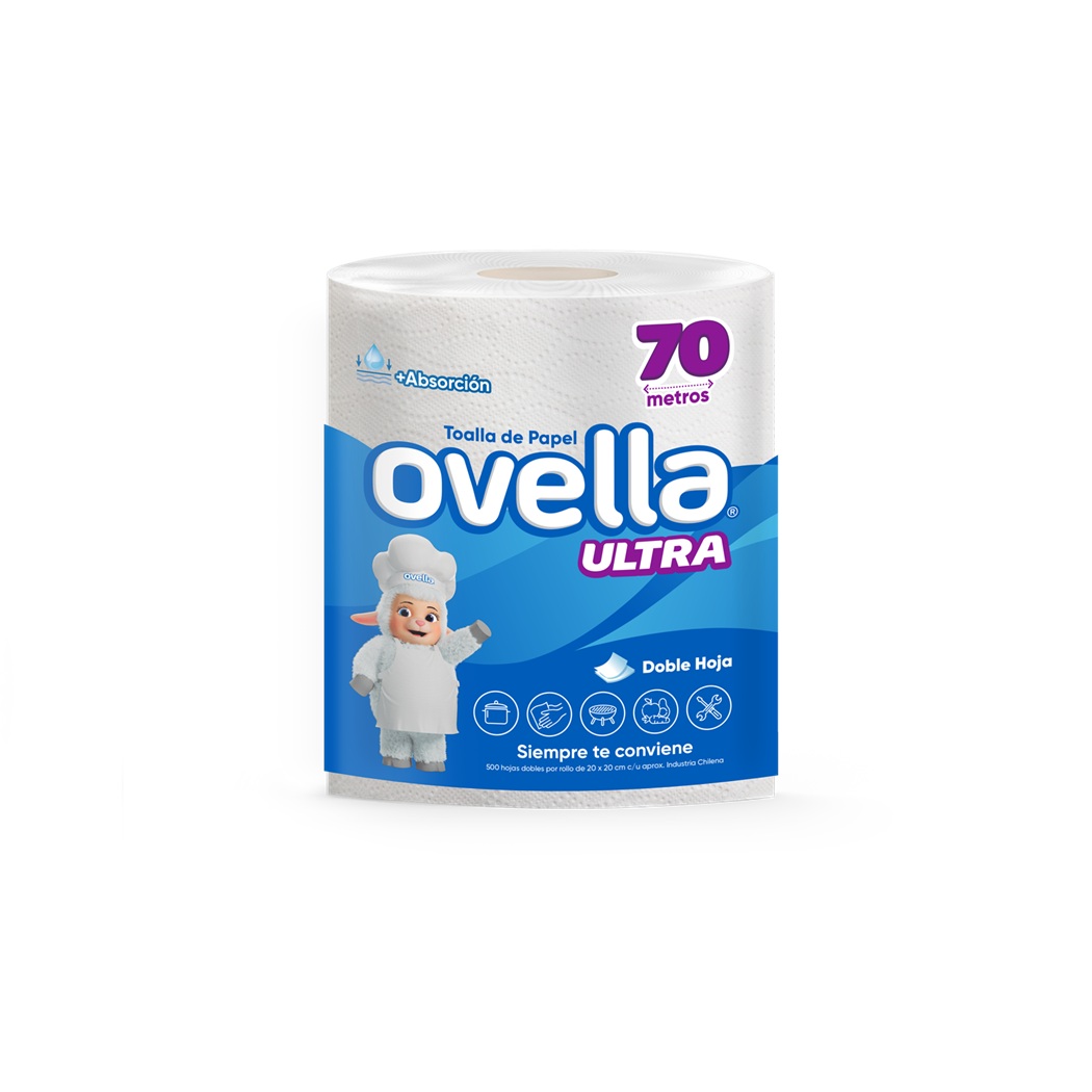 Toalla de Papel Ovella Ultra Doble Hoja 70 Metros ( 8 x 1 Rollo ) 1