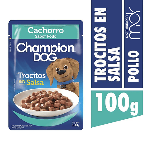CHAMPION DOG TROCITOS EN SALSA CACHORRO POLLO 100gr x24 UND