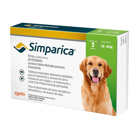 SIMPARICA 20KG - 40KG 80MG | 3 COMPRIMIDOS