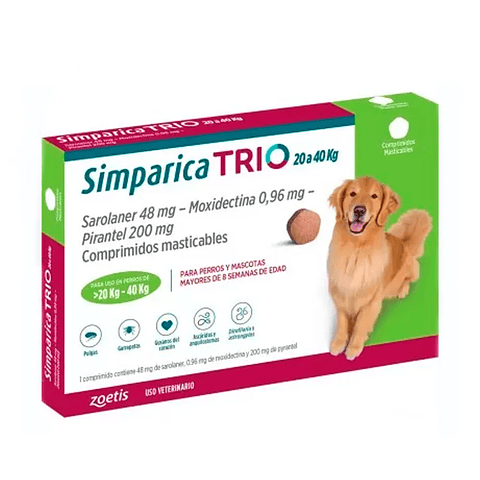 SIMPARICA TRIO 20KG A 40KG | 3 COMPRIMIDOS