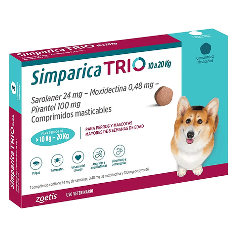 SIMPARICA TRIO 10KG A 20KG | 3 COMPRIMIDOS