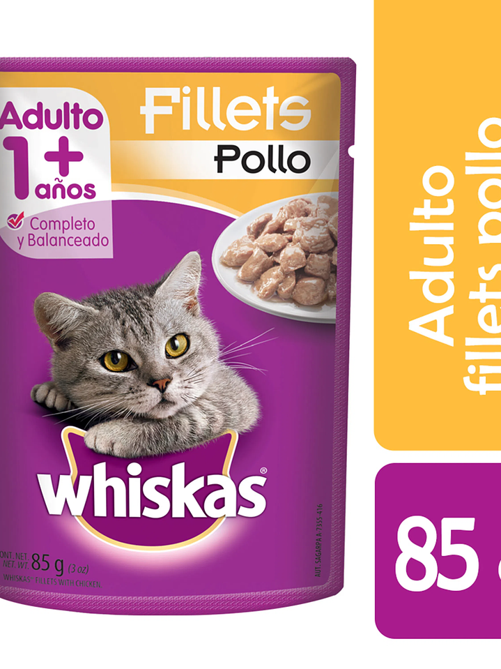 WHISKAS 1+ Adulto Sabor Pollo En Salsa En Sobre De 85gr 2