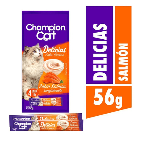 CHAMPION CAT DELICIAS CREMOSAS SALMON 56GR x24 UND