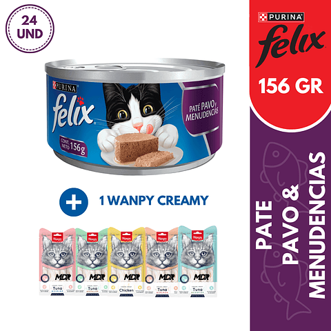 FELIX LATA PATE DE PAVO & MENUDENCIAS 156GR X24 UND