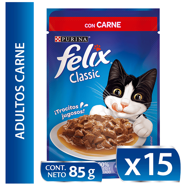 FELIX SACHET ADULTO CLASSIC CARNE EN SALSA 85GR x15 UND