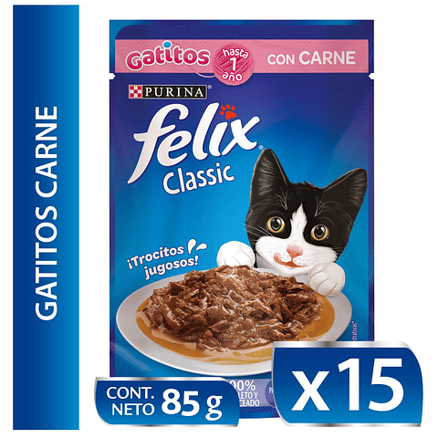 FELIX SACHET GATITO CARNE EN SALSA 85GR x15G GR