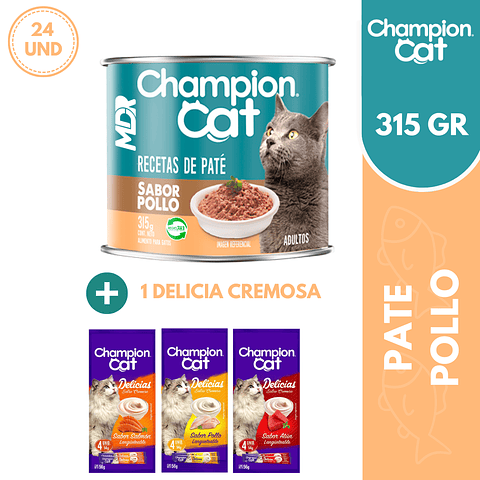 CHAMPION CAT RECETAS EN PATE LATA POLLO 315GR - 24 UND