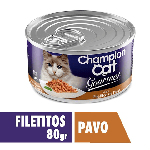CHAMPION CAT FILETITOS DE PAVO GOURMET LATA 80GR - 6 UND