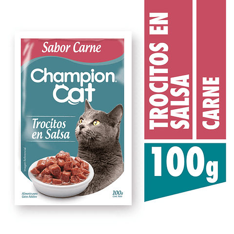 CHAMPION CAT TROCITOS EN SALSA ADULTO CARNE 100gr x24 UND