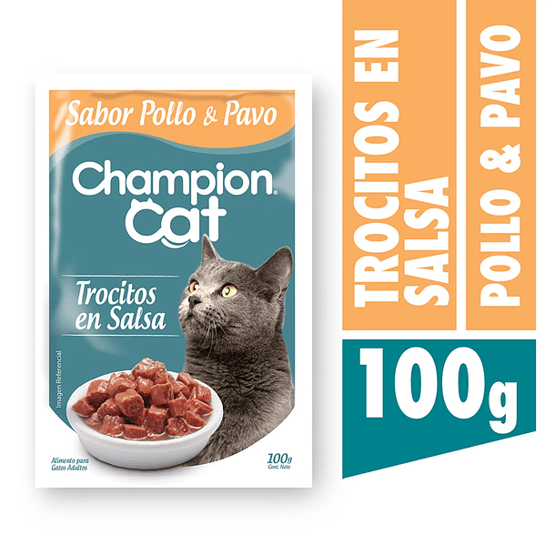 CHAMPION CAT TROCITOS EN SALSA ADULTO POLLO & PAVO 100gr x24 UND