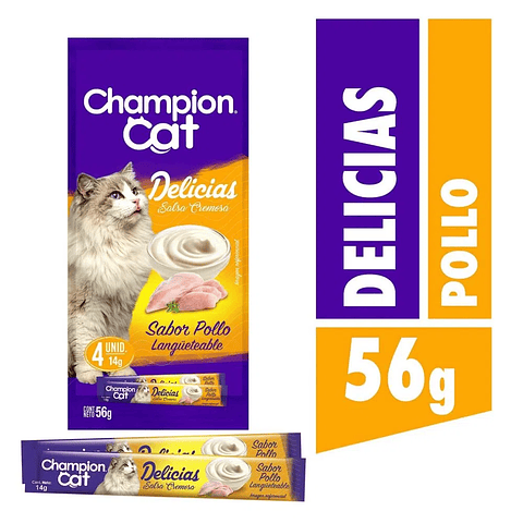 CHAMPION CAT DELICIAS CREMOSAS POLLO 56GR x6 UND