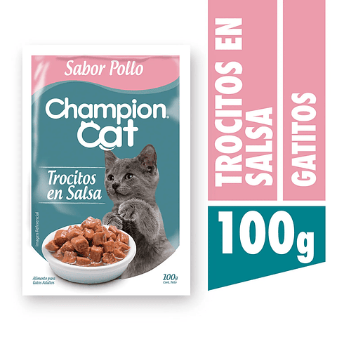CHAMPION CAT TROCITOS EN SALSA GATITO POLLO 100gr x24 UND
