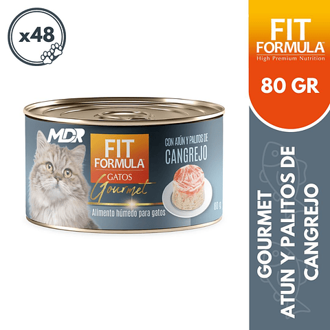 FIT FORMULA GATO LATA GOURMET ATÚN Y CANGREJO 80GR - 48 UND