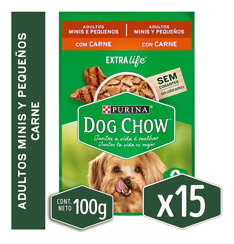 DOG CHOW SACHET ADULTOS MINIS CARNE 100GR x15 UND