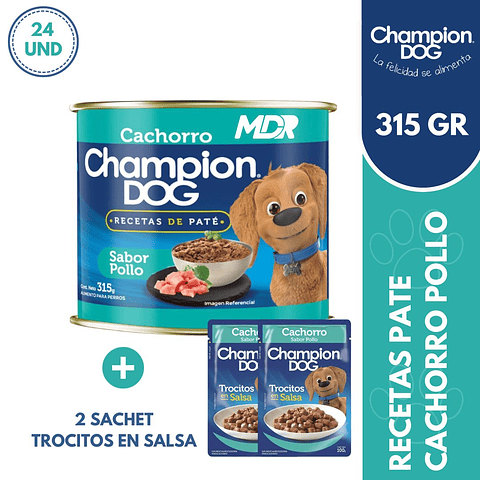 CHAMPION DOG CACHORRO RECETAS EN PATE LATAS POLLO 315GR - 24 UND