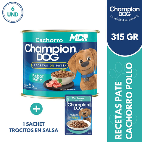 CHAMPION DOG CACHORRO RECETAS EN PATE LATAS POLLO 315GR - 6 UND