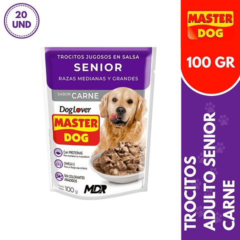 MASTER DOG TROCITOS JUGOSOS SENIOR CARNE 100GR - 20 UND